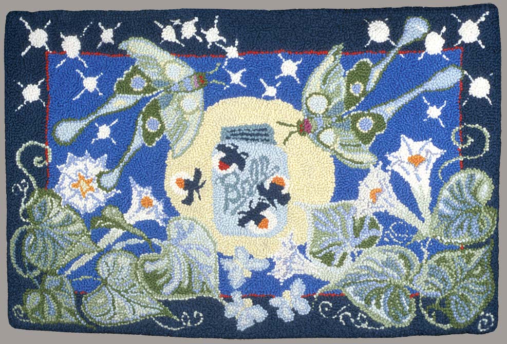 Lunar Moths and Lightning Bugs - Blue, 36 x 24"